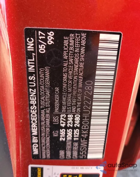 2017 Mercedes-Benz C 300 4Matic from USA, damaged, VIN 55SWF4KB0HU227280